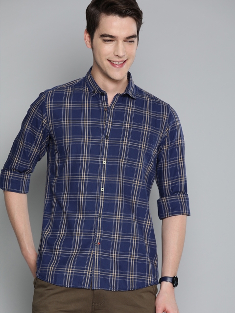 

Mast & Harbour Men Navy Blue & Yellow Regular Fit Checked Casual Shirt