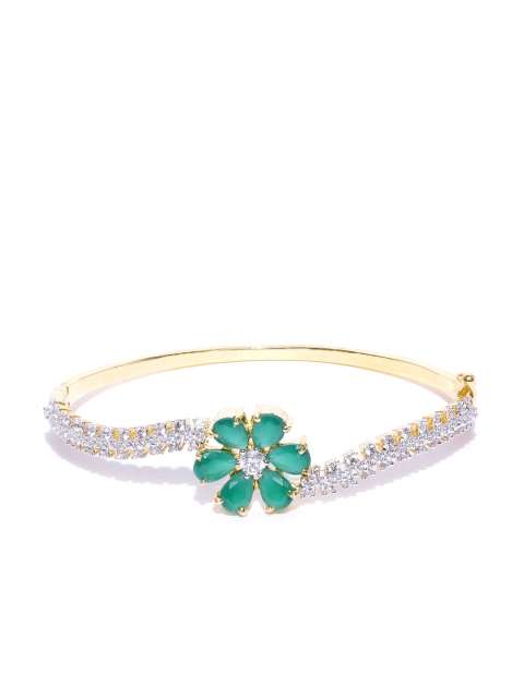 

AADY AUSTIN Green Gold-Plated CZ-Studded Bangle Style Bracelet