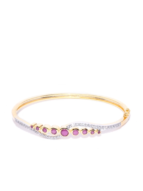 

AADY AUSTIN Magenta Gold-Plated CZ Studded Bangle Style Bracelet