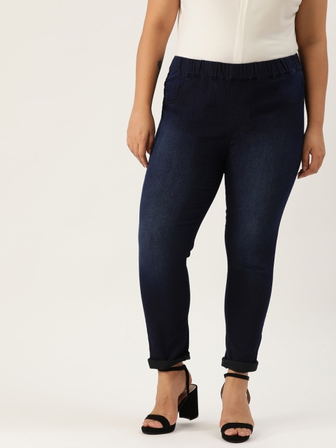 

Sztori Plus Size Women Navy Solid Skinny Fit Denim Jeggings, Navy blue