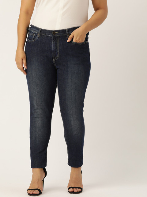 

Sztori Plus Size Women Navy Blue Skinny Fit Mid-Rise Clean Look Stretchable Jeans
