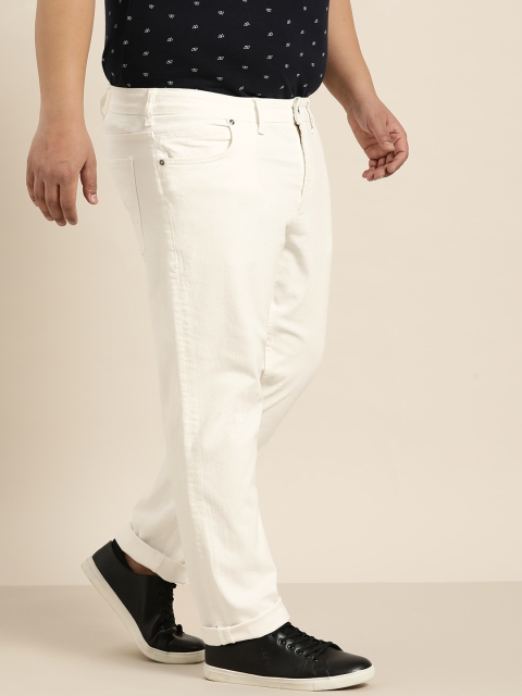

Sztori Plus Size Men White Slim Tapered Fit Mid-Rise Clean Look Stretchable Jeans