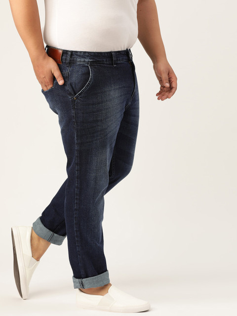 

Sztori Plus Size Men Navy Blue Slim Fit Mid-Rise Clean Look Stretchable Jeans