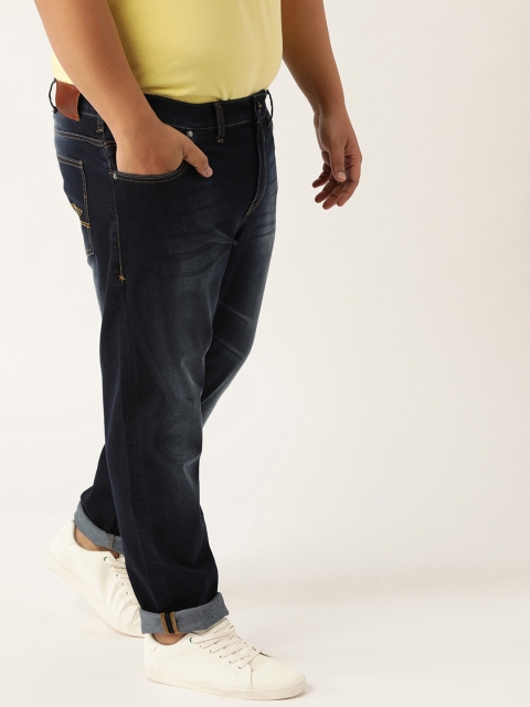 

Sztori Plus Size Men Navy Blue Slim Tapered Fit Mid-Rise Clean Look Stretchable Jeans