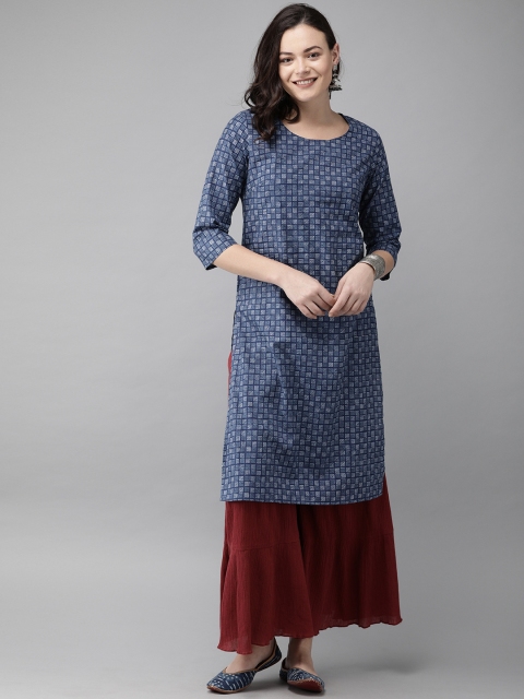 

Anouk Women Blue Printed A-Line Kurta