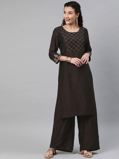 

Anouk Women Brown Yoke Design Kurta with Trousers