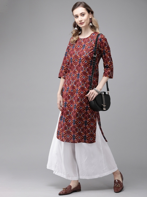 

Anouk Women Maroon & Blue Printed Straight Kurta