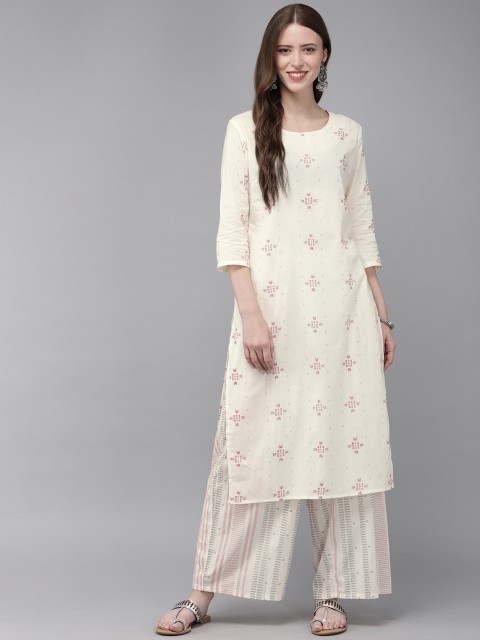 

Anouk Women Off-White & Red Printed Kurta with Palazzos