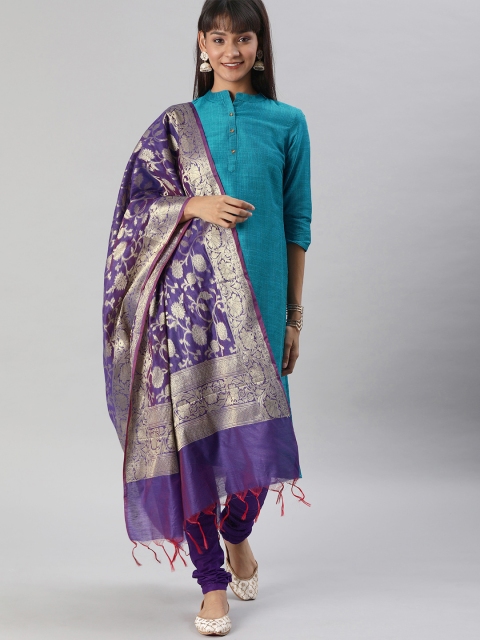 

Anouk Women Blue & Golden Solid Kurta with Churidar & Dupatta