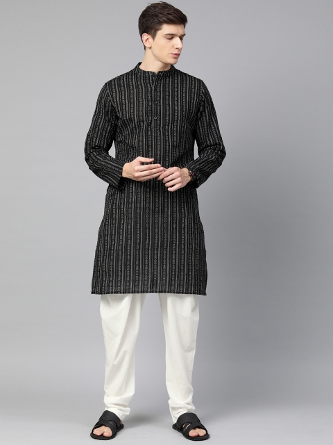 

Anouk Men Black & White Striped Kurta with Churidar