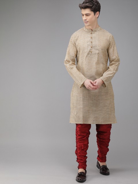 

Anouk Men Beige & Maroon Woven Design Kurta with Churidar