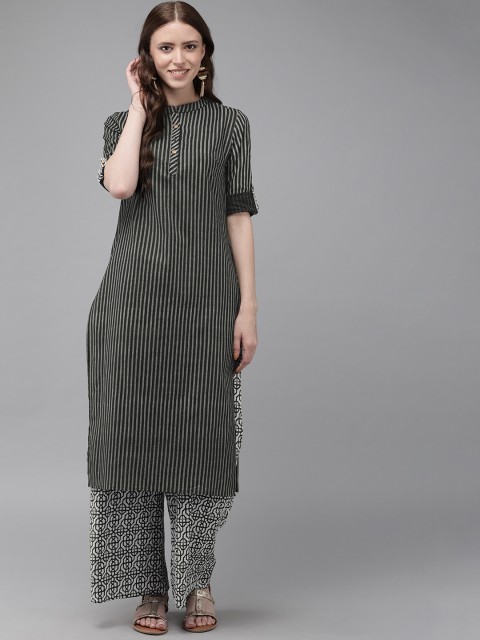 

Anouk Women Black & White Striped Kurta with Palazzos