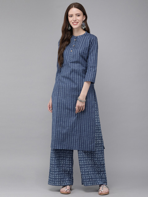 

Anouk Women Navy Blue Printed Kurta with Palazzos