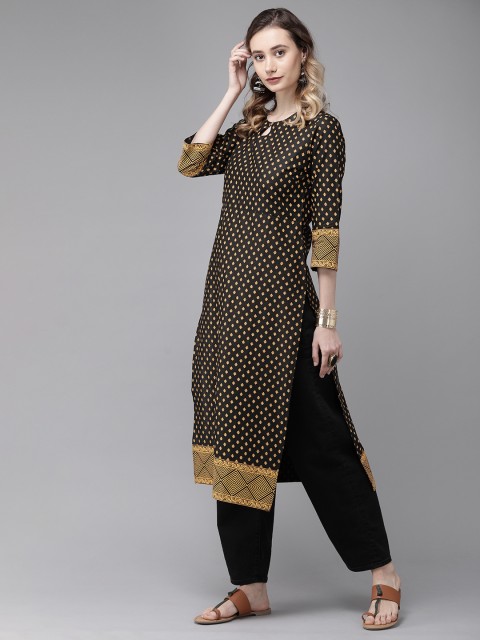 

Anouk Women Black & Orange Printed Straight Kurta
