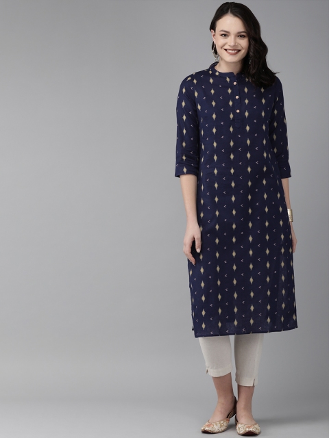

Anouk Women Navy Blue & Beige Printed Straight Kurta