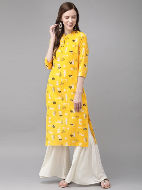 

Anouk Women Yellow & Black Printed Straight Kurta