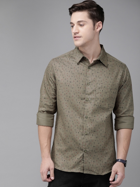 

Anouk Men Olive Green & Black Regular Fit Printed Casual Shirt