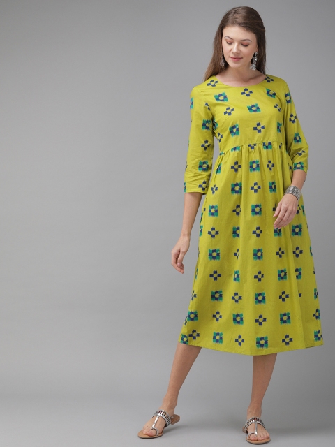 

Anouk Women Green Printed A-Line Dress