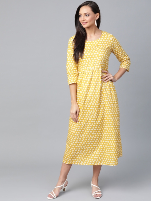

Anouk Women Mustard Yellow & White Printed A-Line Dress