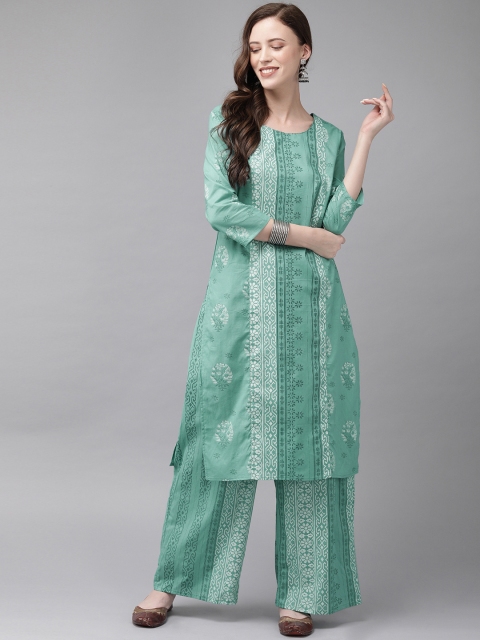 

Anouk Women Teal Green & White Printed Kurta with Palazzos