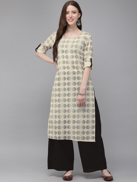 

Anouk Women Beige & Black Printed Kurta with Palazzos
