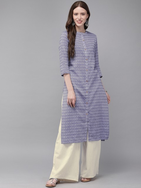 

Anouk Women Blue & Off-White Self Design Kurta with Palazzos