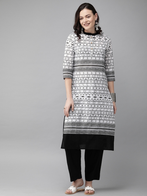 

Anouk Women White & Black Printed A-Line Kurta