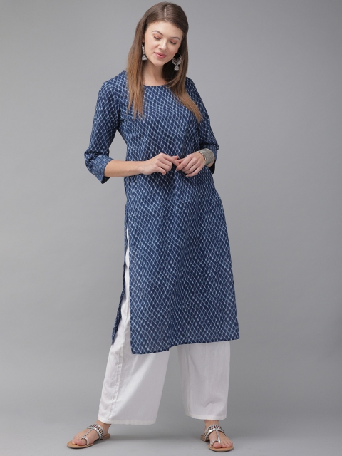 

Anouk Women Blue Printed Straight Kurta