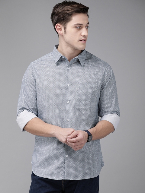 

Anouk Men White & Teal Blue Regular Fit Printed Casual Shirt