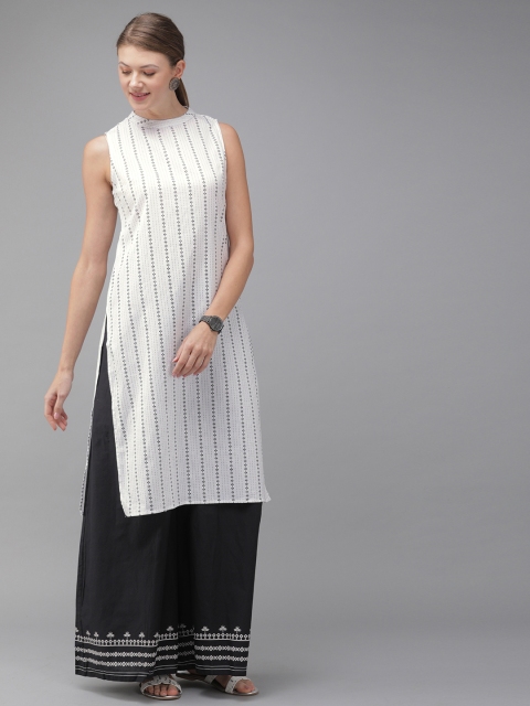 

Anouk Women White & Black Printed Straight Kurta