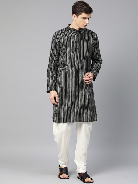 

Anouk Men Black & White Striped Kurta with Churidar