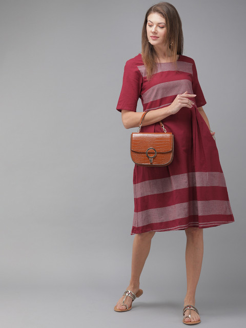 

Anouk Women Maroon & Grey Colourblocked A-Line Dress