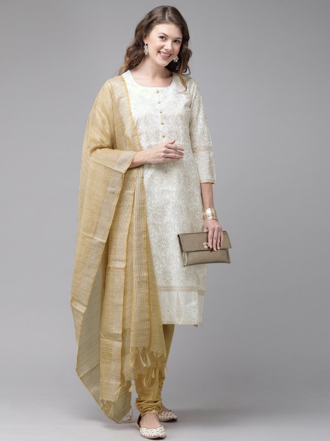 

Anouk Women Off-White & Beige Printed Kurta with Churidar & Dupatta