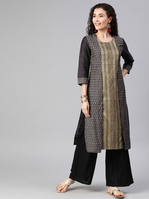 

Anouk Women Grey & Beige Woven Design Straight Kurta