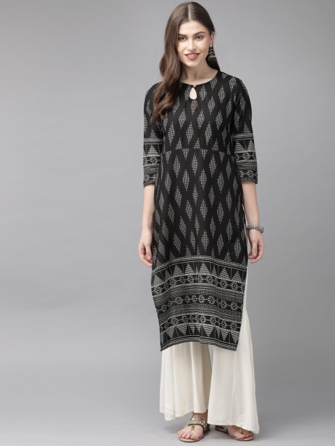 

Anouk Women Black & White Printed Straight Kurta