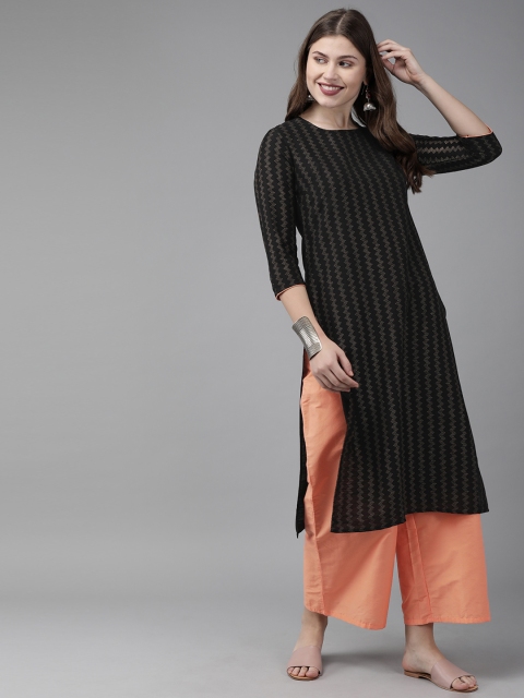 

Anouk Women Black & Peach-Coloured Printed Kurta with Palazzos