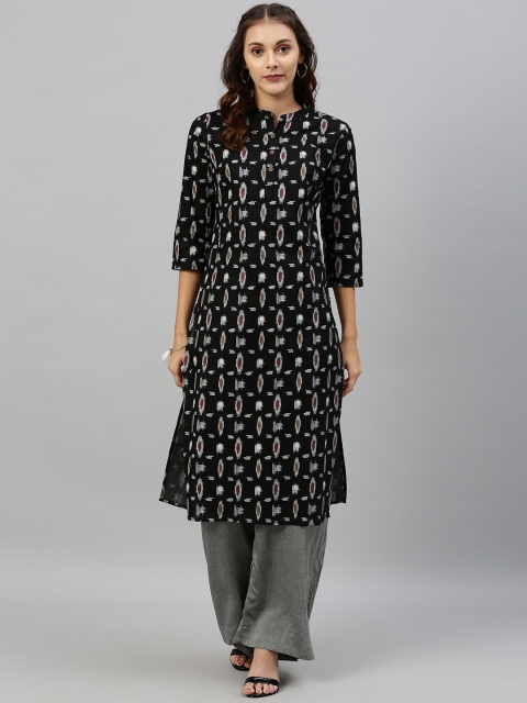 

Anouk Women Black & White Printed Straight Kurta