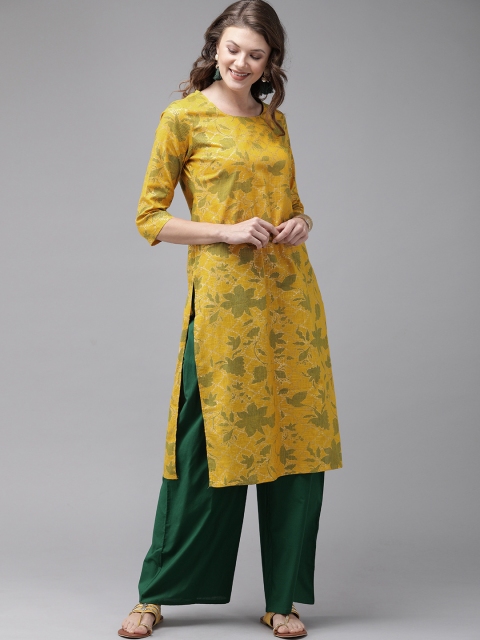 

Anouk Women Mustard Yellow & Green Printed Kurta with Palazzos