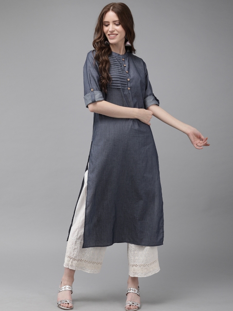 

Anouk Women Grey Solid Straight Kurta