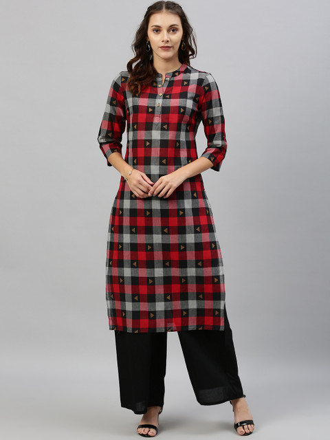 

Anouk Women Red & Black Checked Straight Kurta