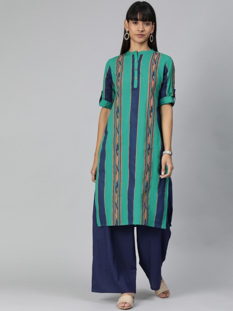 

Anouk Women Teal Green & Blue Striped Kurta with Palazzos