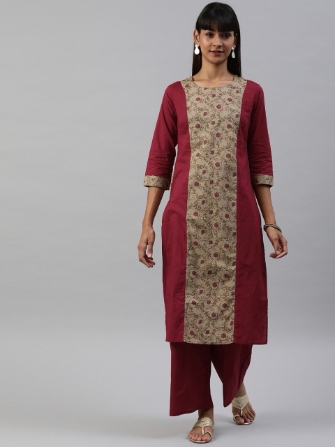 

Anouk Women Maroon & Beige Floral Printed Kurta with Palazzos