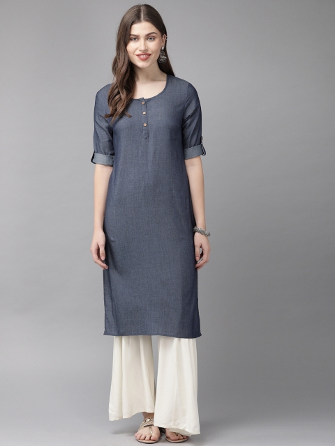 

Anouk Women Navy Blue Solid Straight Kurta