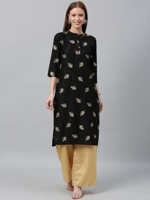 

Anouk Women Black & Golden Foil Printed Kurta with Palazzos