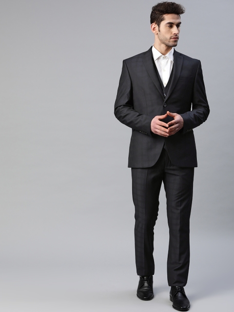

Blackberrys Men Navy Blue Slim Fit Self Checked Single Breasted Formal Suit