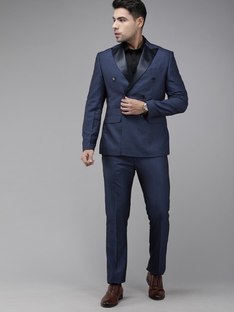 

Blackberrys Men Navy Blue Self-Design Slim Fit Single-Breasted 2 Piece Formal Suit