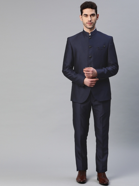 

Blackberrys Men Navy Blue Slim Fit Single-Breasted Partywear Bandhgala Suit