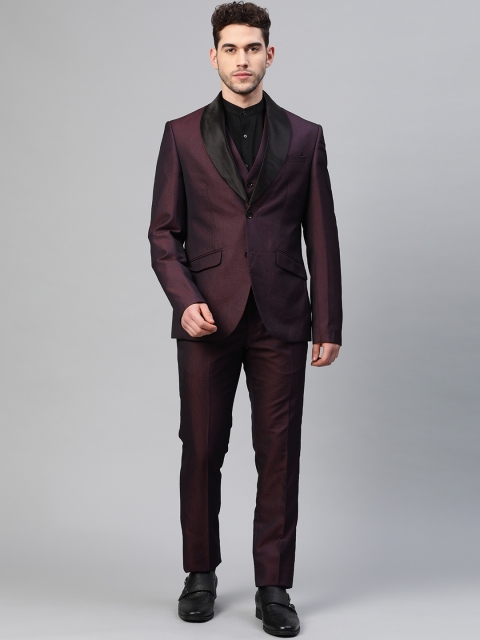 

Blackberrys Men Burgundy Self-Design Slim Fit Single-Breasted Partywear Suit