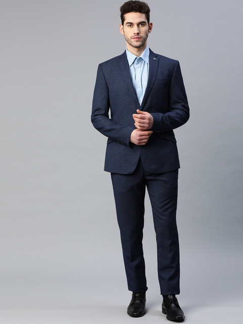 

Blackberrys Men Navy Blue Phoenix Fit Self-Design Single-Breasted 2-Piece Formal Suit
