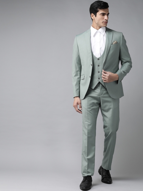

Blackberrys Men Green Solid Slim Fit Single-Breasted 3-Piece Formal Suit
